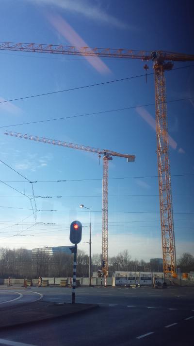 Cranes. View from Bus 15 in Amsterdam